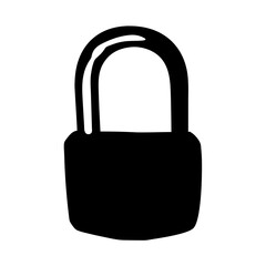 Simple and bold black silhouette image of a closed padlock on white
