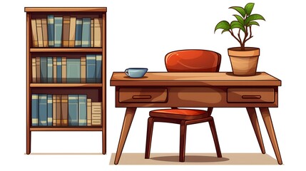 Professional Office Wood Desk with Books and Chairs for Business Work Environment