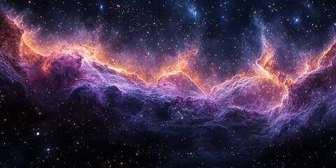 Vibrant cosmic cloud illuminated by stars in deep space at night showcasing the beauty of the universe
