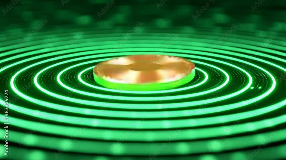 Poster droplet creating ripples on a vibrant green surface with mesmerizing circular patterns