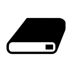 A simple black and white illustration of a closed book or notebook