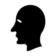 Stylized black human head profile with white eye shape and plain background