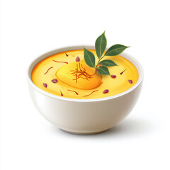 Vector Illustration of Aamras Bowl with Smooth Mango Texture and Saffron Garnish on White Background
