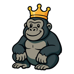 Cute Royal Gorilla Wearing a Golden Crown - Vector Cartoon Illustration