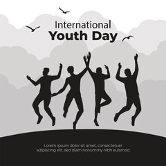 International Youth Day Vector Illustration featuring Young Boys and Girls Together. template card of International Youth Day for banner, brochure, flyer, greeting, invitation, cover. 