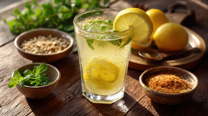 Refreshing Indian Summer Drink Jaljeera with Traditional Ingredients in Natural Daylight