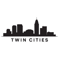 Twin cities skyline horizontal banner. Black silhouette of Twin Cities, Minnesota. Vector template for your design. Vector black silhouette. with white background