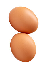 Two fresh brown chicken eggs in stack isolated with clipping path in png file format