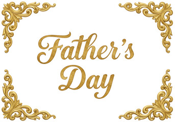 Father's day text with golden ornaments isolated on transparent background