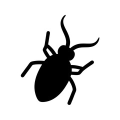 Minimalist image of a dark black beetle with segmented legs and antennae