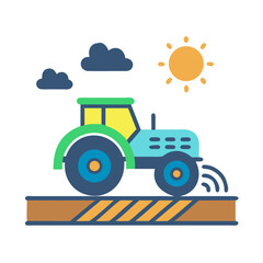 Tractor on Farmland Icon Representing Agricultural Work and Rural Machinery