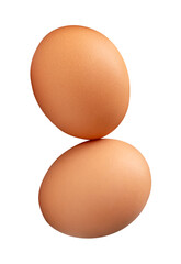 Two fresh brown chicken eggs in stack isolated with clipping path in png file format