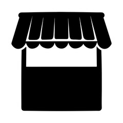 Black and white simple illustration of a market stall front view