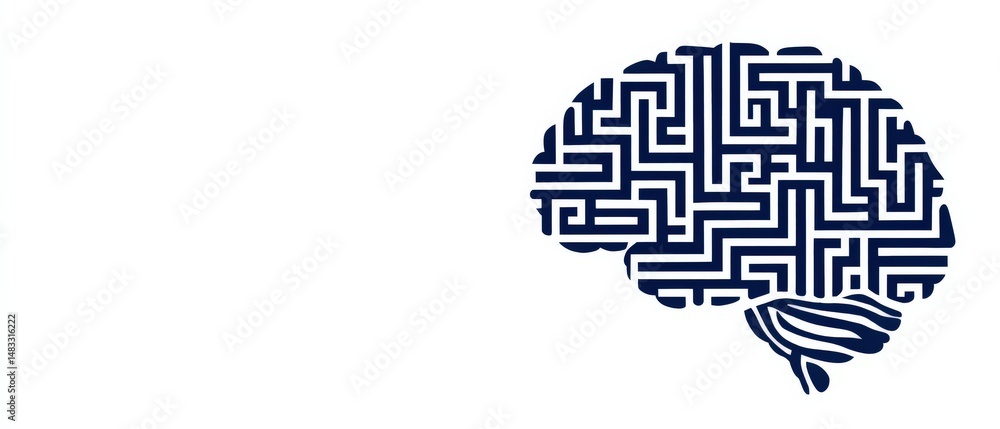 Poster conceptual brain maze illustration on white background representing problem solving, intelligence, a