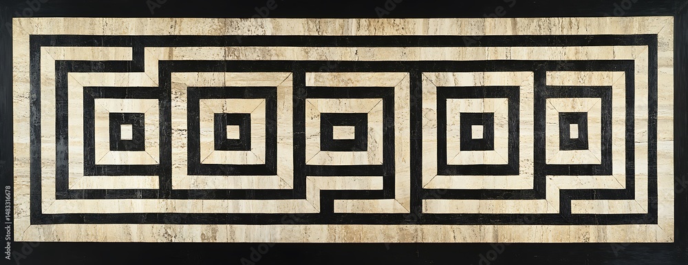 Poster labyrinth texture intricate square maze pattern in black and white on textured surface