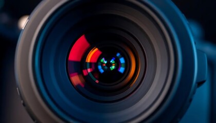 Close-up of a professional camera lens showcasing vibrant colors and intricate details, capturing the essence of high-quality photography equipment.