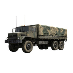 Fototapeta premium Military truck with tarp cover on transparent background
