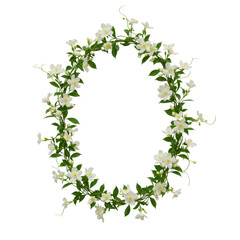 Naklejka premium beautiful spring floral wreath with delicate white flowers and lush green foliage on black backdrop on transparent background