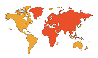 World map modern colors vector, isolated on white background.Travel worldwide, map silhouette, backdrop, earth geography, political,reports,city, infographic, political, concept, outline.