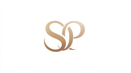 Luxury wedding logo with golden gradient S and P initials, minimalist design on white background