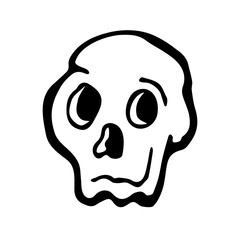 Vector black and white illustration of a skull, in cartoon style, on a white isolated background