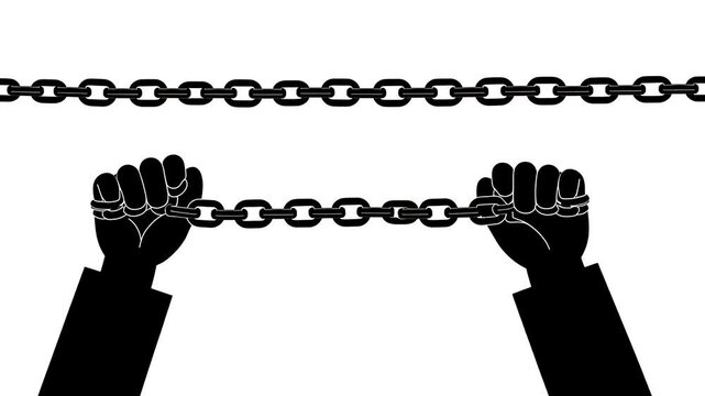 Breaking Free: Silhouette of Hands Breaking a Chain