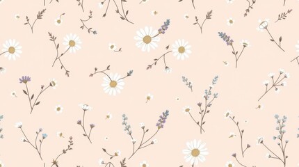 Seamless Pastel Floral Pattern with Daisies and Lavender