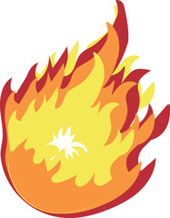 A fiery magical orb or spell bursts with bright yellow and red flames, symbolizing power or attack magic.