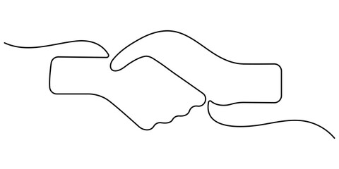 Handshake continuous one line drawing. Continuous one line drawing illustration vector. One line drawing of a handshake drawn with a single line. Minimalist icon Concept, Editable outline.