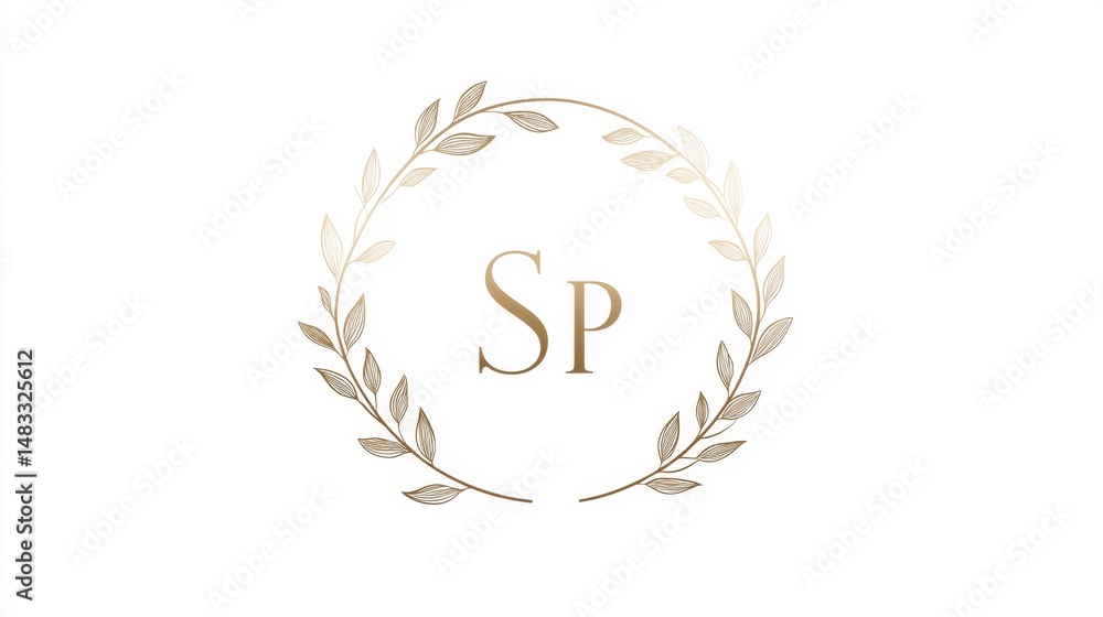 Fototapete minimalist wedding logo featuring elegant s and p initials with delicate lines on white background