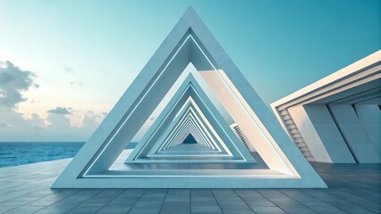 Modern Architectural Design Infinite Triangle Pathway Leading to Ocean Vista