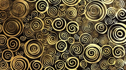 Abstract background of swirling circles in gold and black