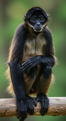 Spider monkey patiently sitting on log