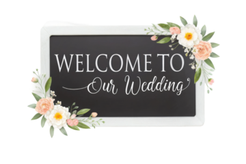 PNG Elegant floral welcome sign for wedding celebration