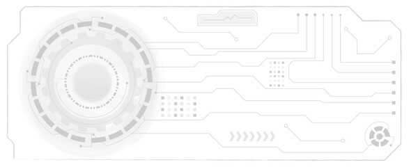 Abstract modern technology futuristic HUD Interface elements background. Electronic motherboard with a network of gray lines and dots on a white and transparent background.