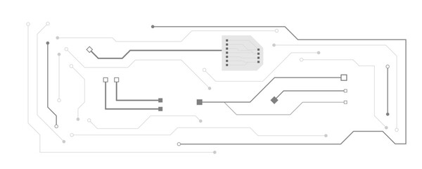 Abstract modern technology futuristic circuit board background. Electronic motherboard with a network of black lines and dots on a white and transparent background.
