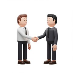 3D render man shaking hand, Cartoon character handshake, Business deal symbol, Isolated white background, Collaboration concept, Agreement visual