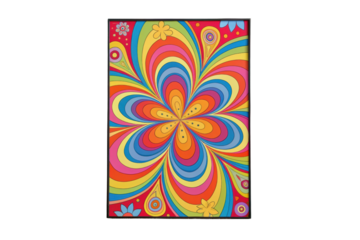 PNG Vibrant psychedelic floral pattern with colorful swirls in retro style