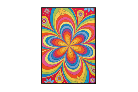 PNG Vibrant psychedelic floral pattern with colorful swirls in retro style
