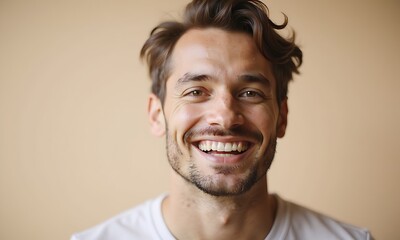 Fototapeta premium Mans radiant smile, studio backdrop