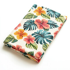 towel, beach towel, tropical towel, folded towel on white background