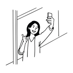 woman-taking-selfie-photos-with-thumb-up----.eps