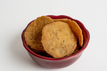 Mathri, or Mathi an Indian a flaky round biscuit savoury snack made with all-purpose flour, wheat  flour.