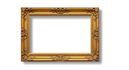 Elegant gold ornate picture frame gracefully isolated on white background. AI Generated