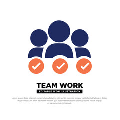 Team Work Icon. Group with Checkmarks Representing Collaboration and Collective Skill. Editable icon.