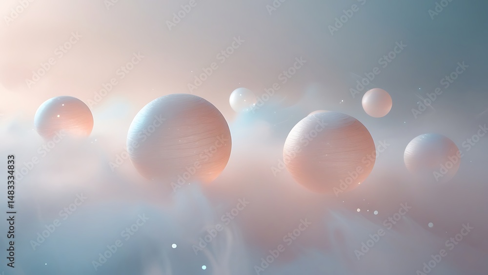 Aufkleber abstract ethereal composition featuring floating spheres in a dreamy atmospheric environment of soft