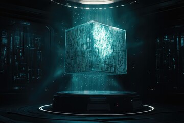 Floating cube, futuristic tech