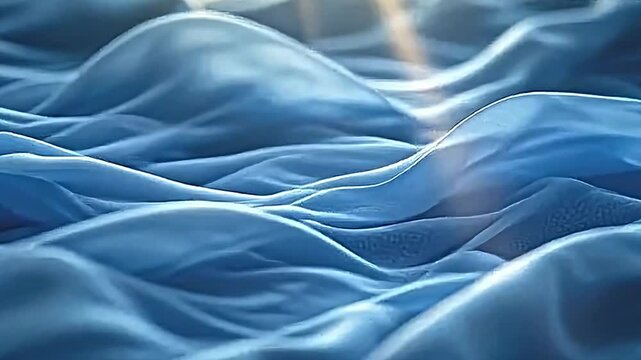 translucent blue silk waves, layered and flowing like water, deep shadows revealing underlying textures, bright highlights catching light in unexpected ways, a dreamy, abstract composition
