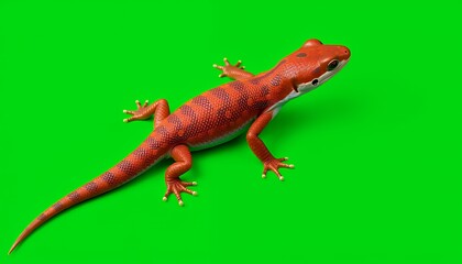 Naklejka premium Red Speckled Gecko Isolated on Vivid Green Screen Background Perfect for Decoration