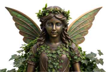 PNG Bronze fairy statue with ivy and leaf wings